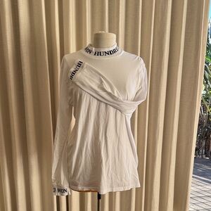 Chic White Long Sleeve Top with Unique Collar